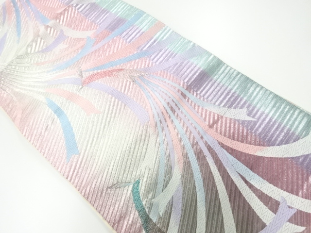 アンティーク　縞に尾長鳥模様織出し袋帯（材料）